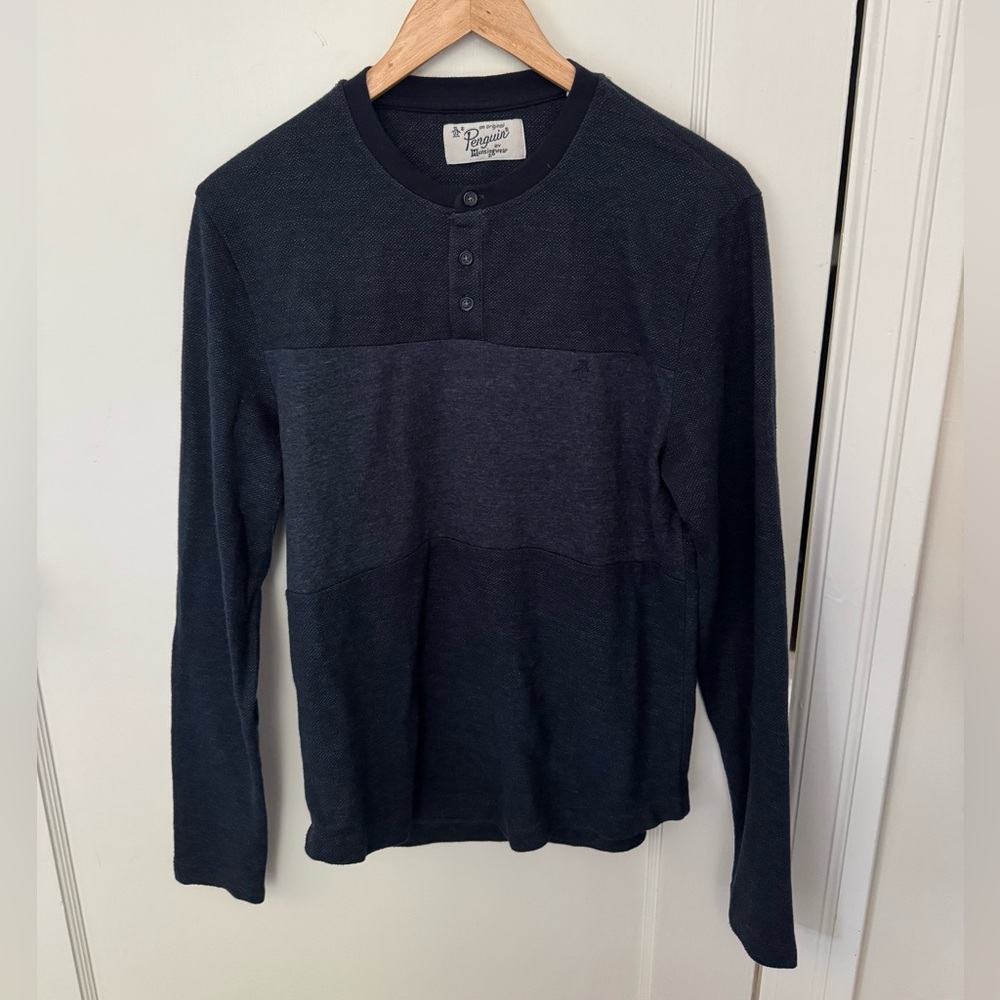 Original Penguin Blue Henley Sweater, Size Small